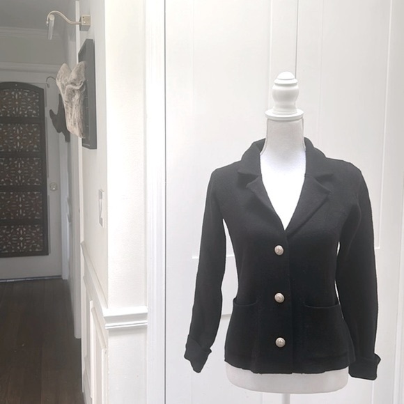 Adrienne Vittadini Womens Black Knit Blazer Cardigan Gold Buttons Sz XS Chic - Picture 3 of 10